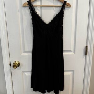 Felina Black Modal Lace Slip Dress Size Large Soft Stretch Lingerie Midi Chemise